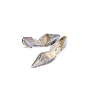 MANOLO BLAHNIK Pumps Satin D'Orsey Embellished Crystal Kitten Heels Size 38